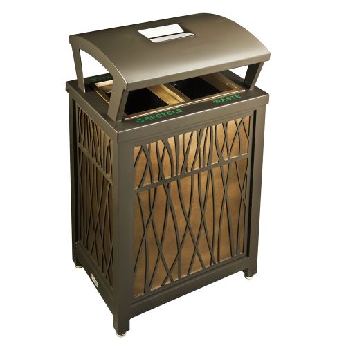 Architectural Brass Avenue Series Ash/Trash/Recycle Exterior Receptacle with Hood, Metallic Bronze